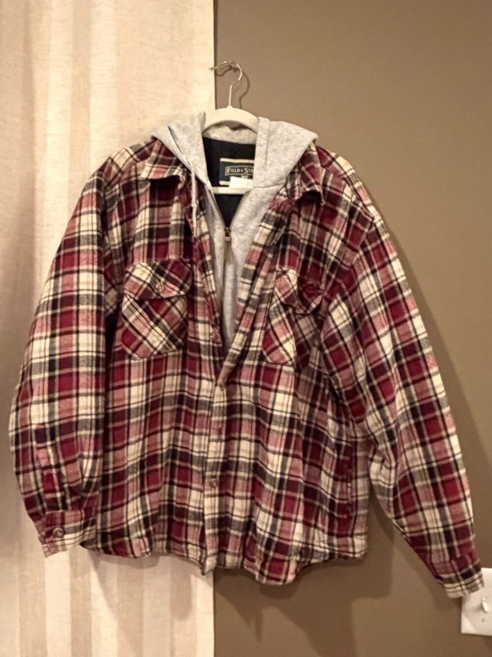 Field & Stream Plaid Hooded Flannel Shirt Jacket Full Zip Country, Size Medium